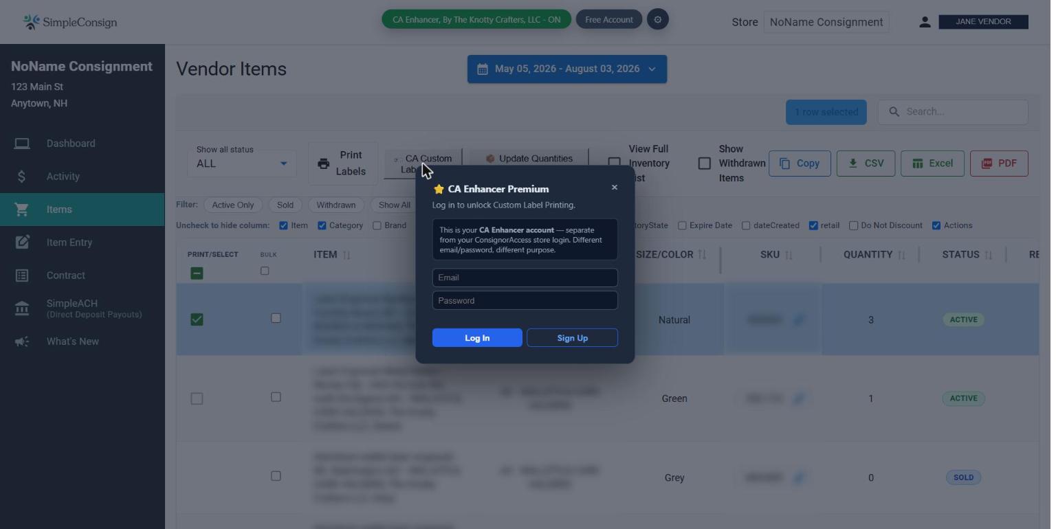The CA Enhancer Premium login prompt shown when a free account clicks a Premium-only feature