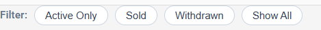 The Quick Filters row on the Items page: Active Only, Sold, Withdrawn, Show All